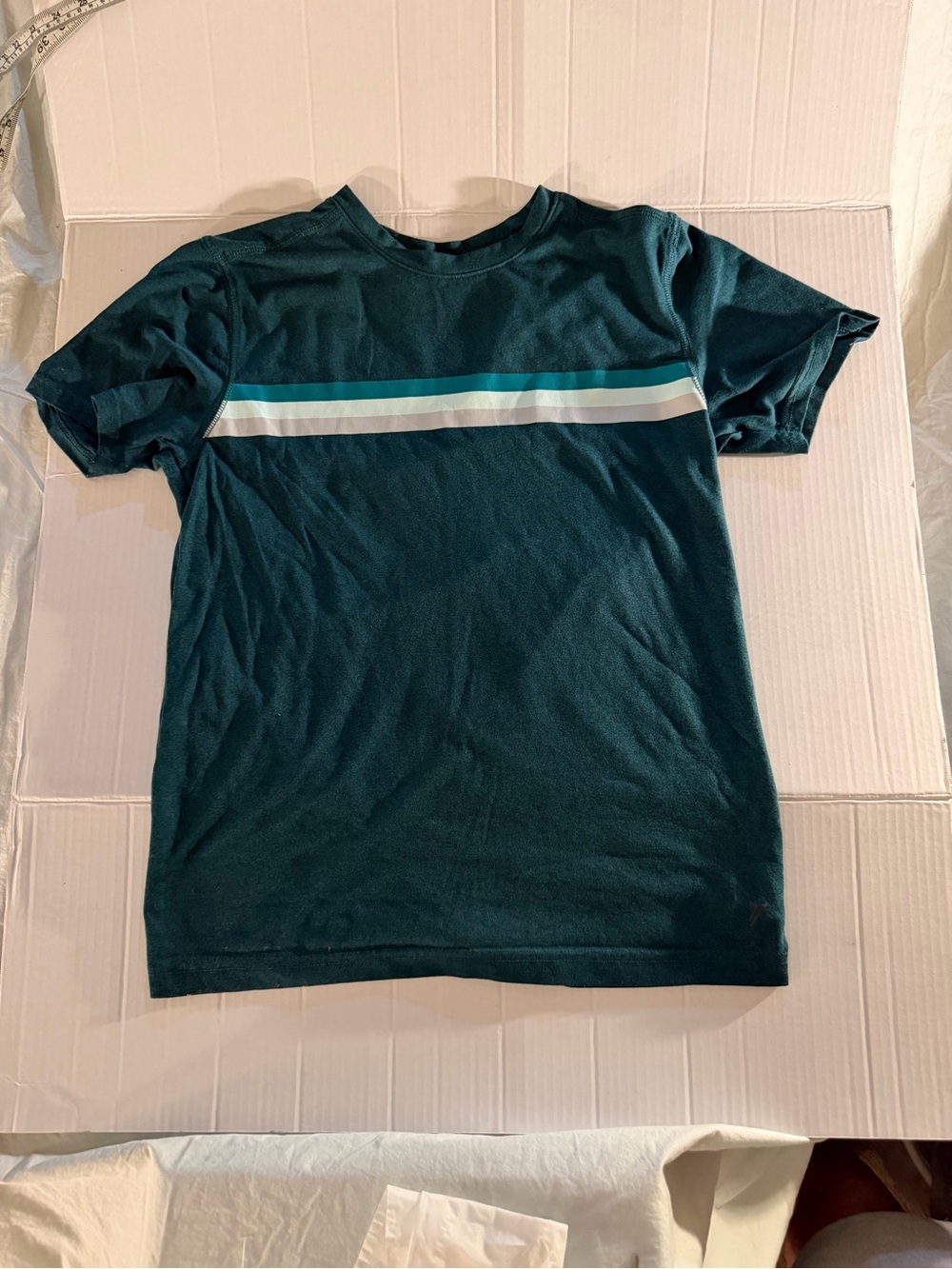 #314 Men's Teal Crewneck Tee with Horizontal Stripe